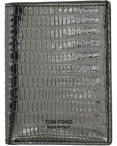 Tom Ford Gunmetal Tejus T Line Folding Card Holder - Grey
