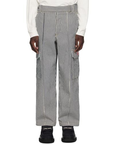 KENZO Black & White Paris Striped Denim Cargo Trousers