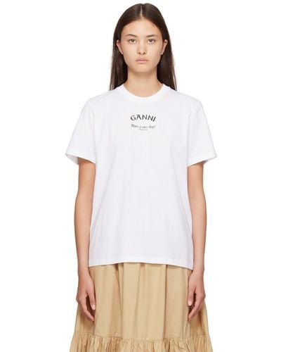 Ganni T-shirt avec imprimé logo - Blanc