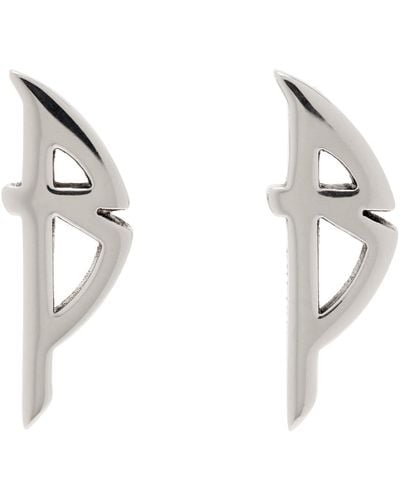 Balenciaga Boucles d'oreilles argentées à logo modifié - Blanc