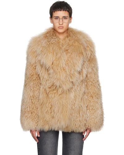 Givenchy Beige Large Collar Shearling Jacket - Natural