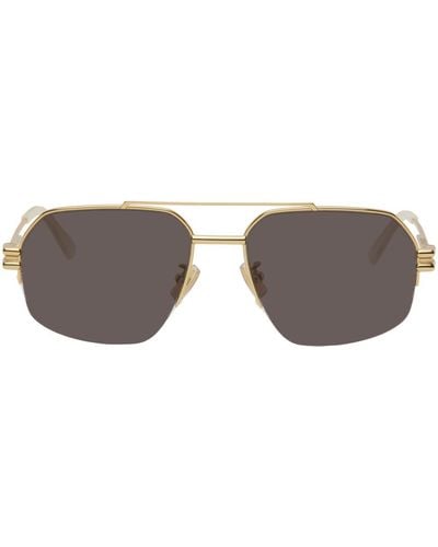 Bottega Veneta Gold Bond Metal Half-rim Aviator Sunglasses - Black
