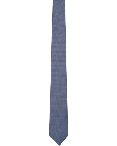 Zegna Cravate bleue en soie à motif en tissu jacquard - Noir