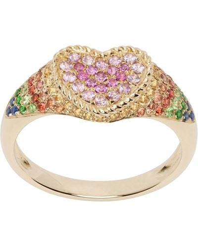 Yvonne Léon Baby Chevaliere Coeur Rainbow Ring - Pink