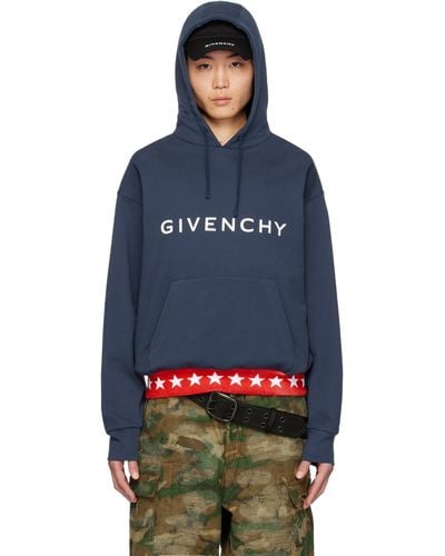 Givenchy Navy Dropped Shoulder Hoodie - Blue