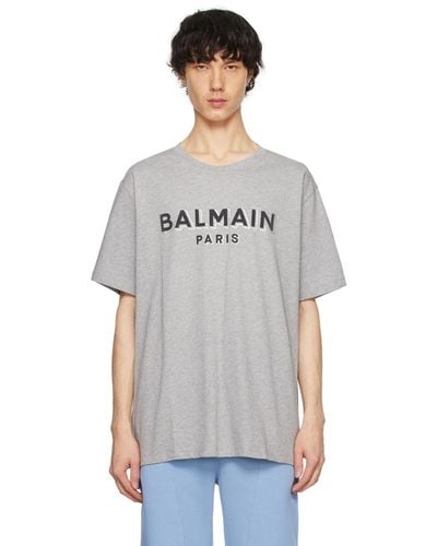 Balmain グレー メタリック フロックロゴ Tシャツ - マルチカラー