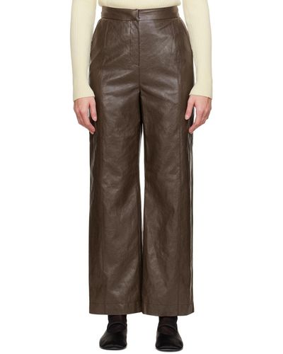 LVIR Pantalon brun en cuir synthétique grainé - Marron