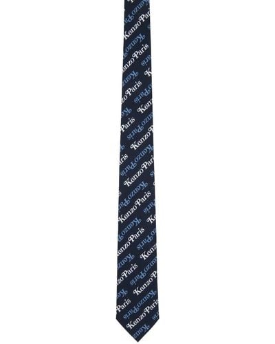 KENZO Cravate bleu marine à motif à logo - Noir