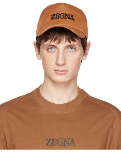 Zegna 刺繍 キャップ - ブラウン