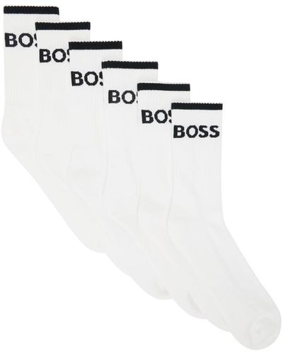 BOSS Ensemble de six paires de chaussettes hauteur mollet blanches en tricot côtelé