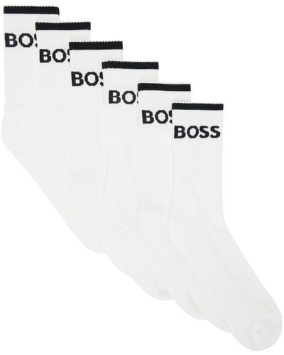 BOSS Six-Pack Ribbed Short Socks - White