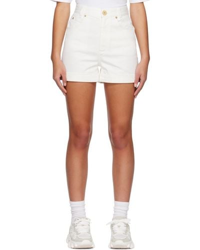 Balmain Plaque Denim Shorts - White