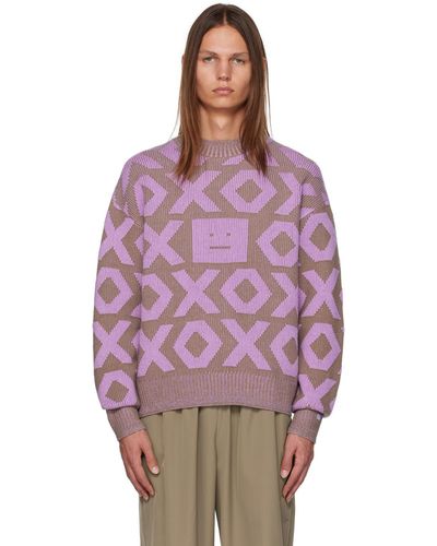 Acne Studios Graphic-knit Relaxed-fit Wool And Cotton-blend Jumper X - Purple