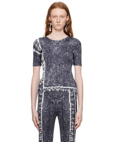 Pleats Please Issey Miyake T-shirt trail denim bleu