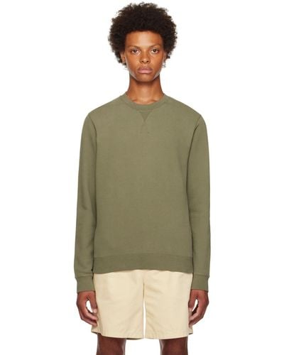 Sunspel Khaki V-stitch Sweatshirt - Green