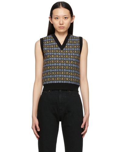 Saint Laurent Multicolour Wool V-neck Jumper - Black