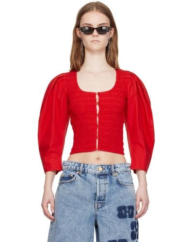 Ganni Smocked Blouse - Red