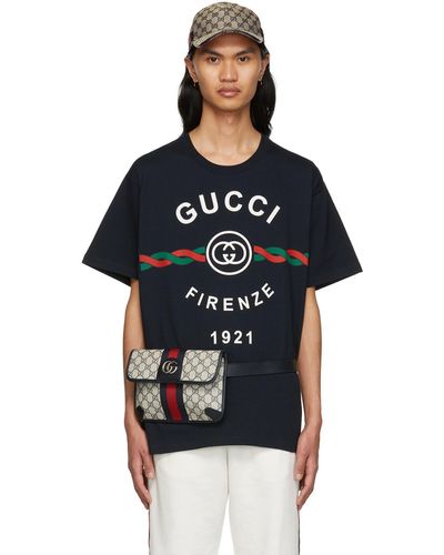 Gucci T-shirt En Jersey De Coton Avec Inscription « Firenze 1921 » - Bleu