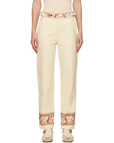 Bode Off-white Rose Garland Trousers - Natural