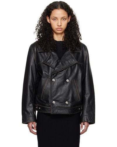 Victoria Beckham Black Oversized Leather Jacket