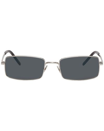 Saint Laurent Silver Narrow Rectangular Sunglasses - Metallic