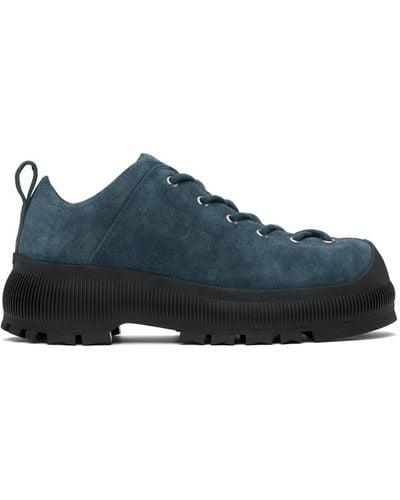 Jil Sander Blue Thick Suede Reverse Sneakers - Black