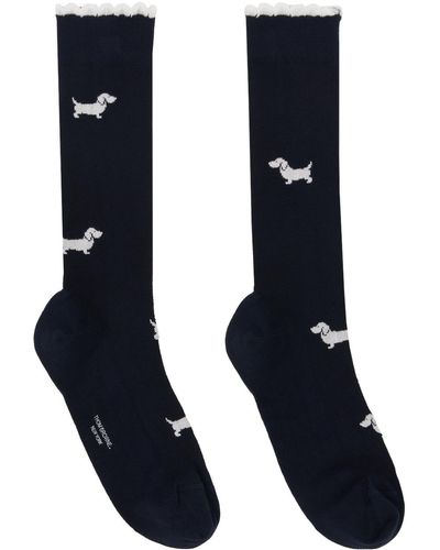 Thom Browne Thom e chaussettes bleu marine à logos hector - Noir