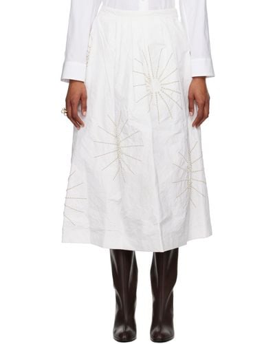 Dries Van Noten Beaded Midi Skirt - White
