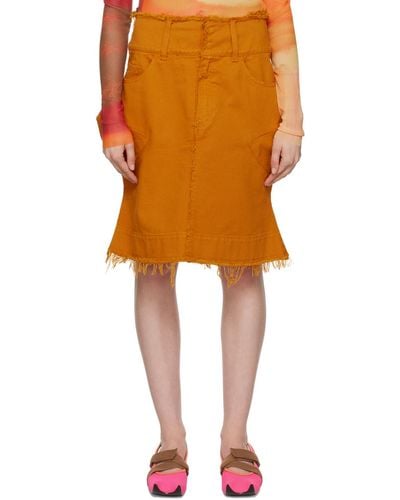 PAULA CANOVAS DEL VAS Paneled Denim Miniskirt - Orange