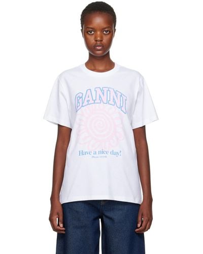 Ganni Relaxed Flower Tシャツ - ホワイト