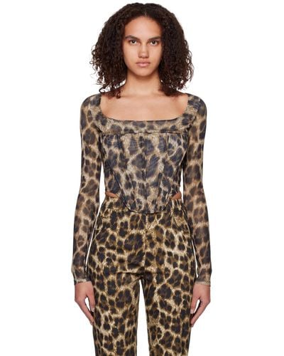 Miaou Brown Leopard Maude Long Sleeve Corset - Black