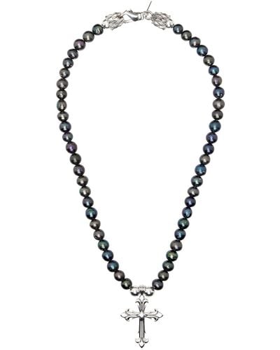 Emanuele Bicocchi Pearl Cross Necklace - Black
