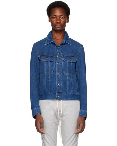 Greg Lauren Blouson bleu en denim à panneaux