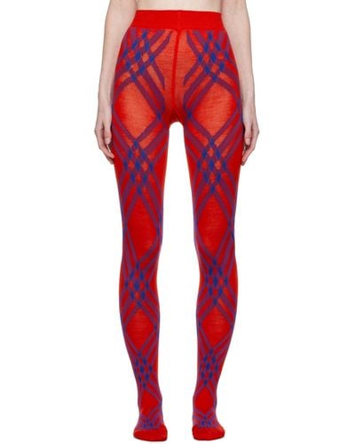 Burberry Check Tights - Red