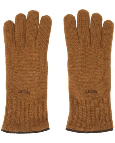 Zegna Tan Oasi Cashmere Gloves - Brown