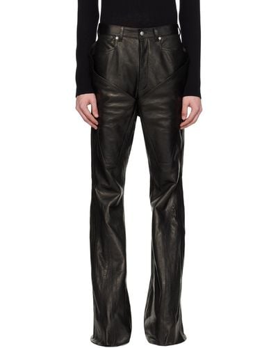 Rick Owens Black Slivered Leather Trousers
