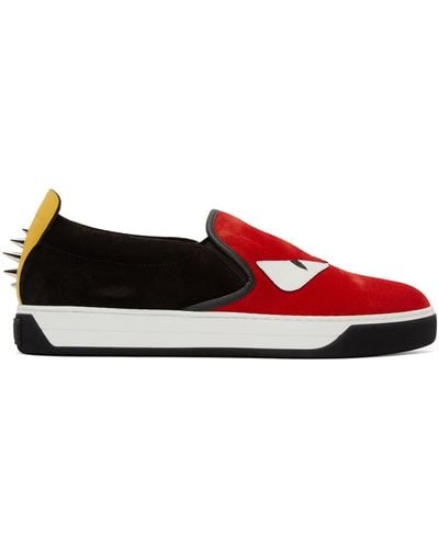 Fendi Red & Black Monster Slip-on Sneakers