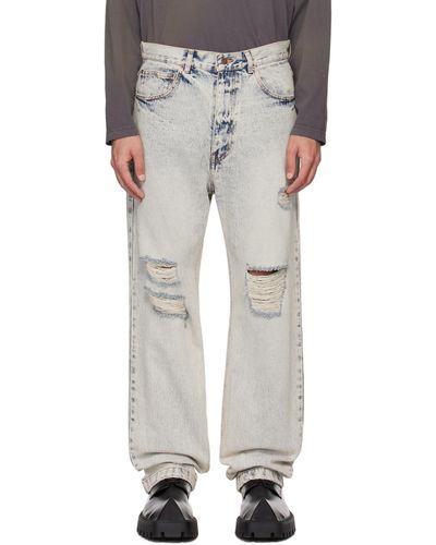 we11done Blue Distressed Denim Jeans - White