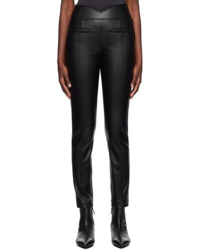 Issey Miyake Black Straight Seams Faux-leather Trousers