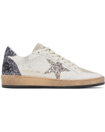 Golden Goose White & Taupe Ball Star Trainers - Black