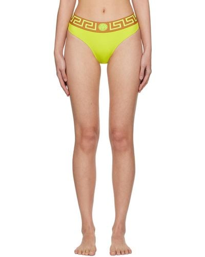 Versace Green Greca Border Bikini Bottom - Yellow