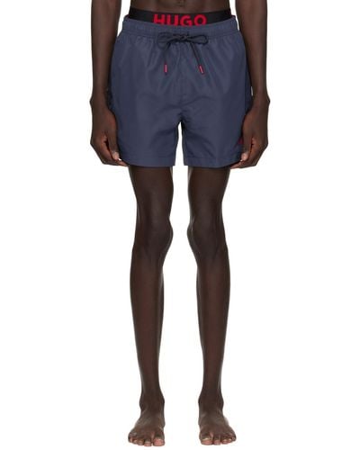 HUGO Navy Printed Swim Shorts - Blue