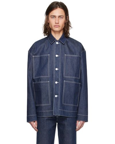 Sunnei Blouson réversible bleu marine en denim à rayures bellidentro