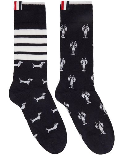 Thom Browne 4-Bar Hector & Lobster Socks - Blue