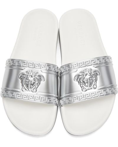 Versace Silver Medusa Slide Sandals - Metallic