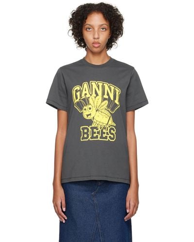 Ganni Basic Yellow Bee Organic Cotton Jersey T-shirt - Grey