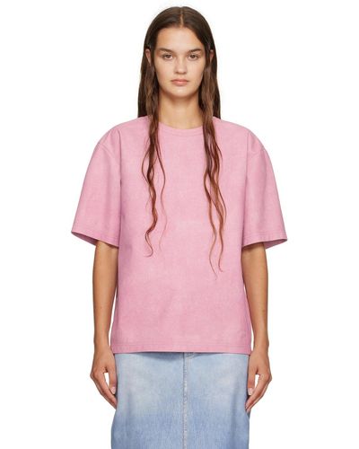 Bottega Veneta T-shirt rose en cuir à image trompe l'œil imprimée