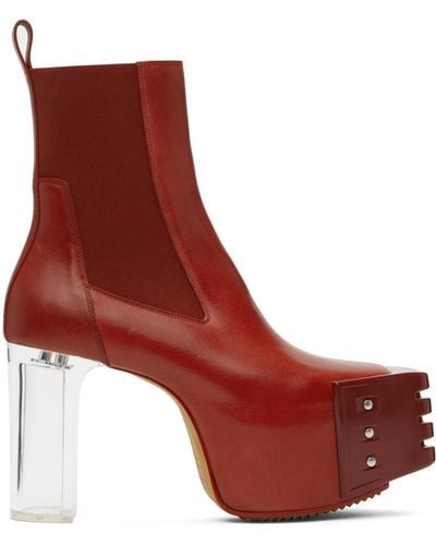 Rick Owens Red Grilled Platforms 45 Chelsea Boots