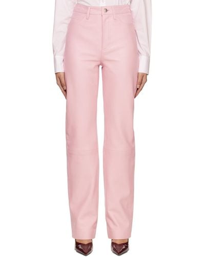 REMAIN Birger Christensen Pink Straight Leather Pants