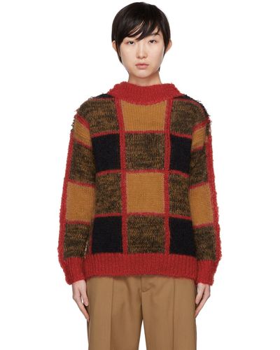 Marni Pull rouge et brun en laine vierge - Multicolore
